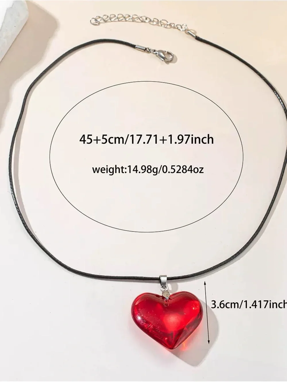 Anthropologie Red Heart Pendant Necklace with Black Cord